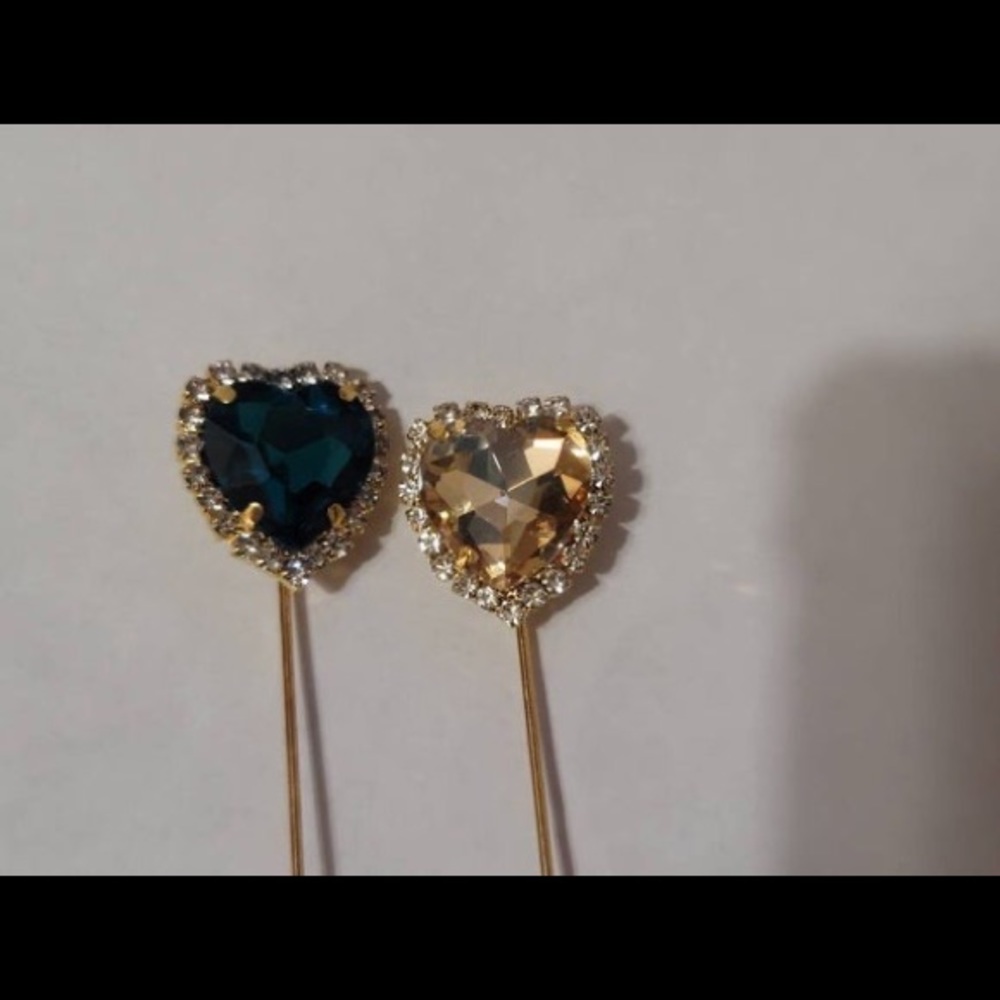 2 Sparkle Rhinestone Heart Lapel/Hat Pin 2 /2.5”